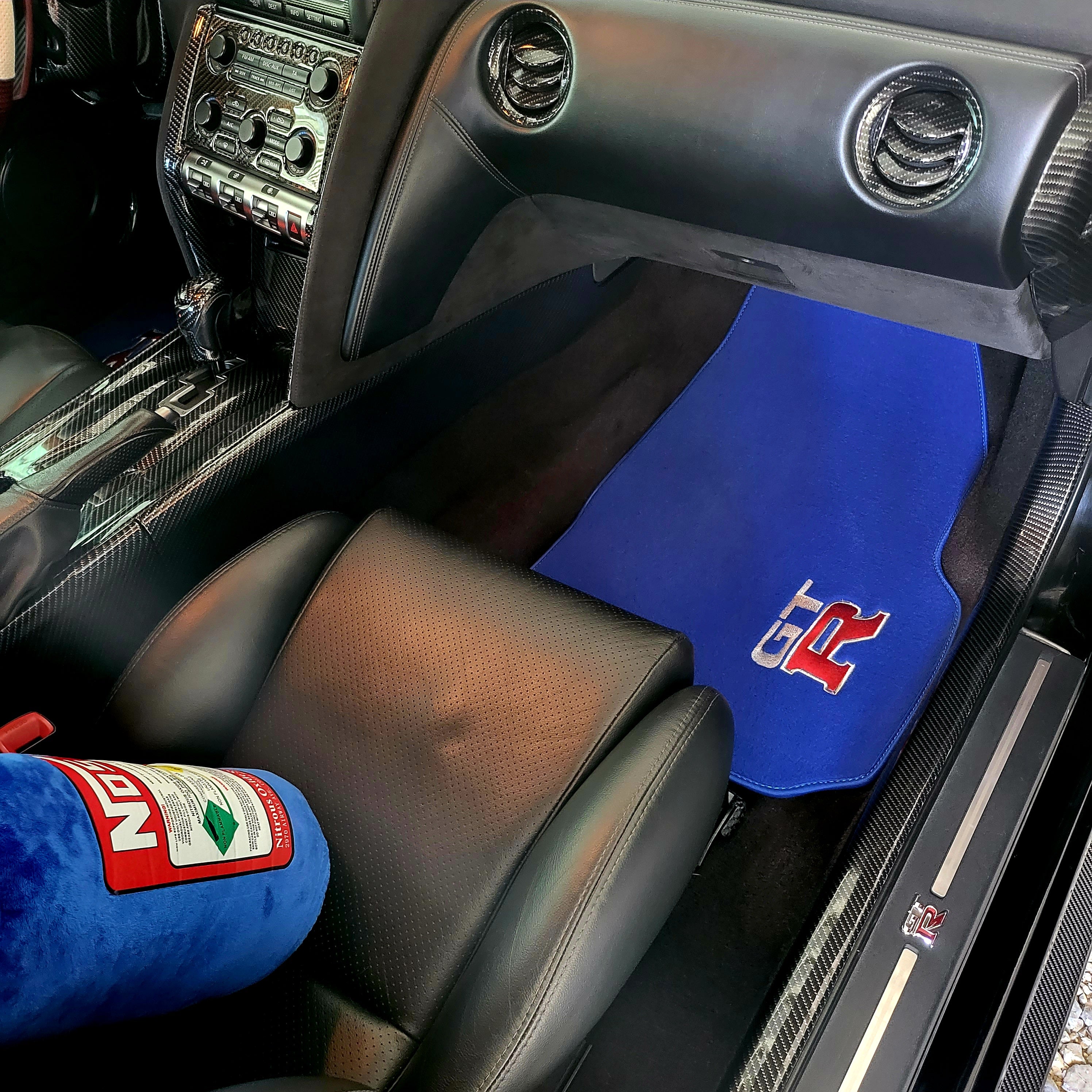 Floor Mats for Nissan GT-R - Tailored Blue Carpets Set with GTR Emblem | AutoWin