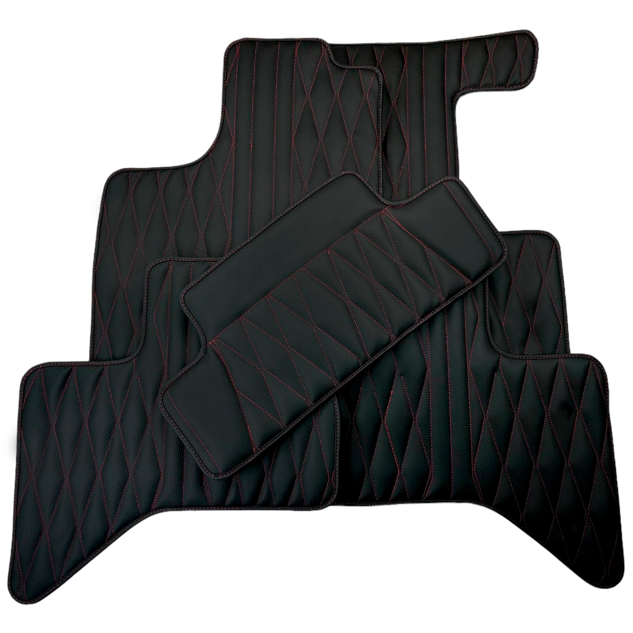 Leather Floor Mats for Lexus LS 600H Long (2007-2013) with Red Stitching