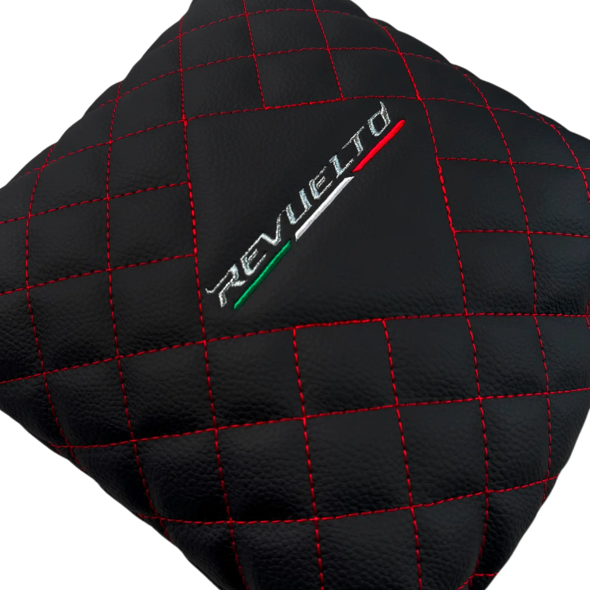 Black Leather Pillows for Lamborghini Revuelto Set of 2 | Red Sewing