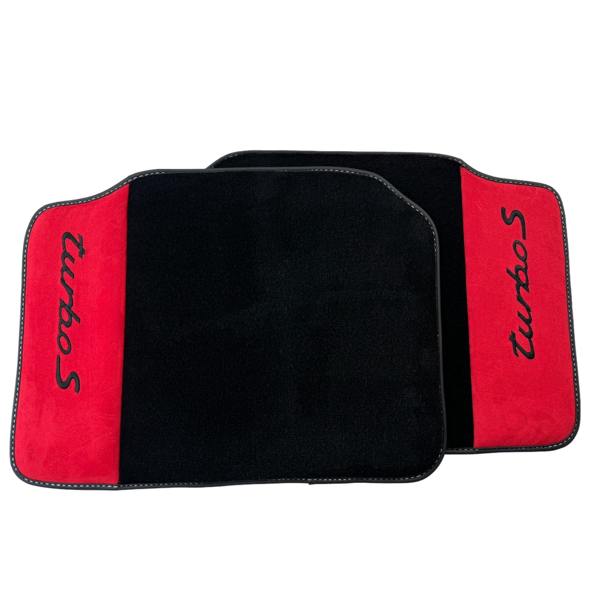 Black Floor Mats for Porsche 718 Cayman (2017-2023) with Red Alcantara Leather - AutoWin