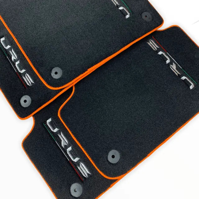 Floor Mats For Lamborghini Urus Black Tailored With Orange Rounds Carpets - AutoWin