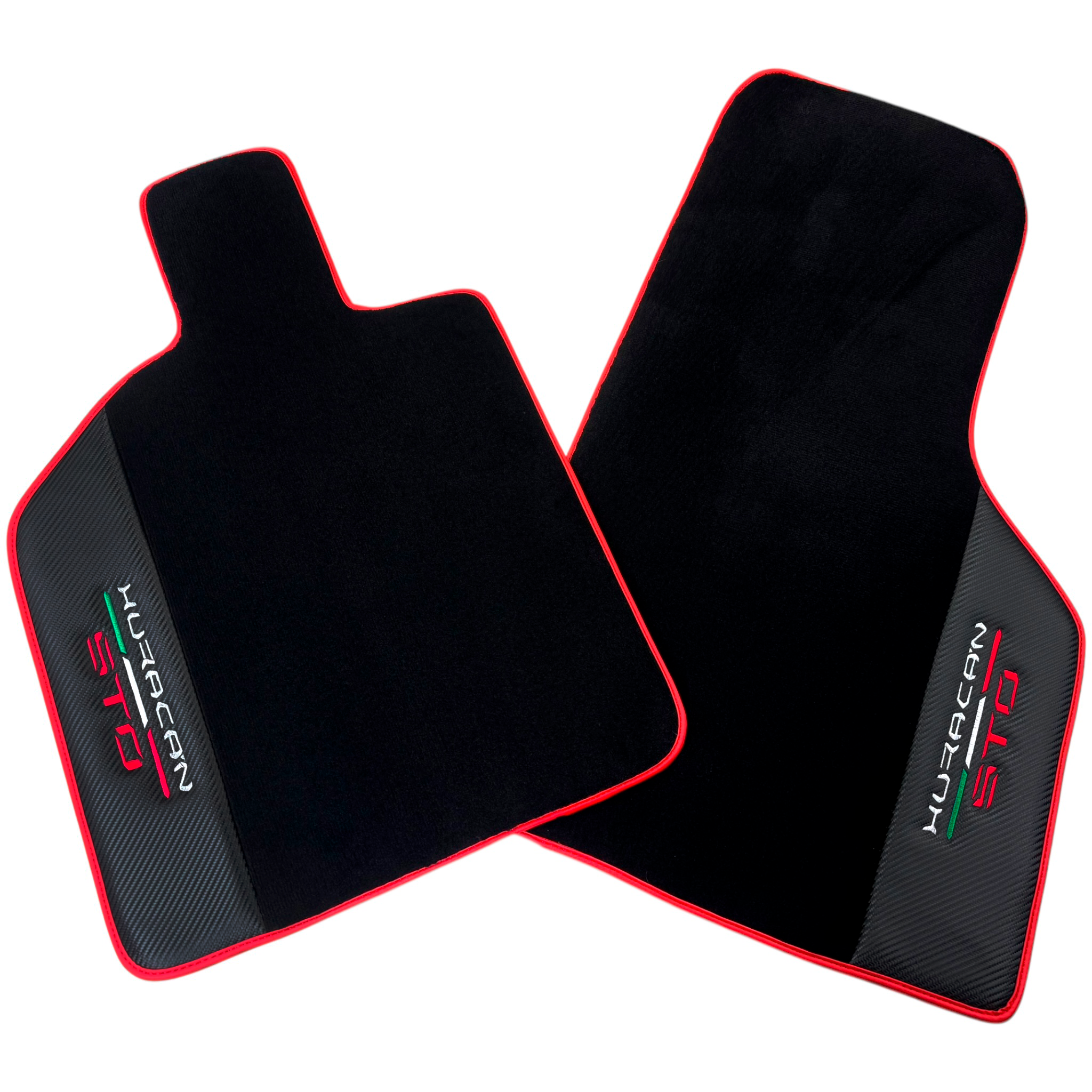 Black Floor Mats for Lamborghini Huracan STO with Carbon Fiber Leather