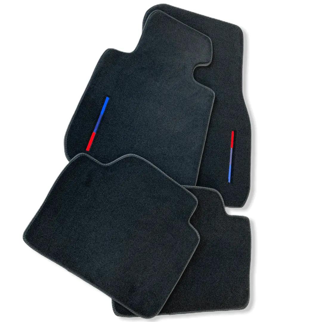 Black Floor Mats For BMW 5 Series E34 Sedan With 3 Color Stripes Tailored Set Perfect Fit - AutoWin