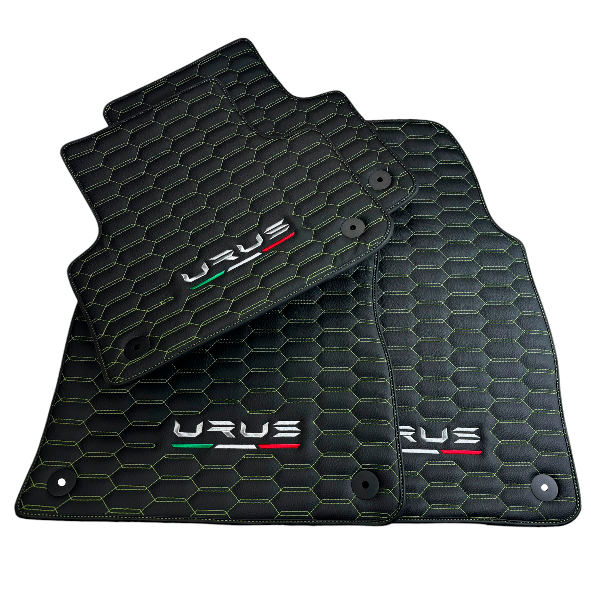 Customizable Leather Floor Mats for Lamborghini Urus with Green Stitching - AutoWin