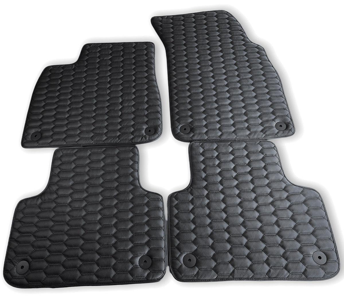 Custom Black Stitched Leather Floor Mats for Audi A3 - 3-door Hatchback (2013-2020) 