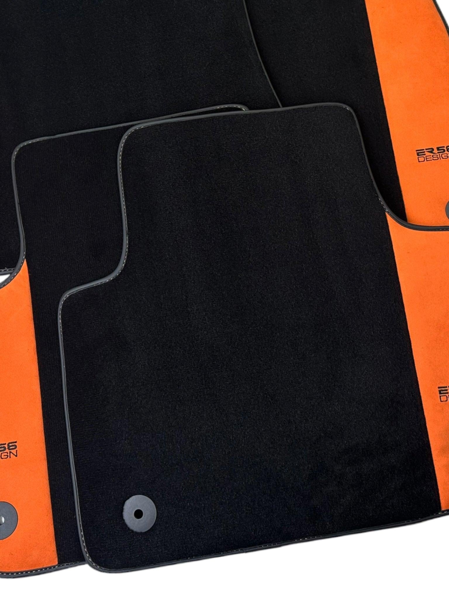 Black Floor Mats for Audi Q2 (2016-2020) Orange Alcantara | ER56 Design