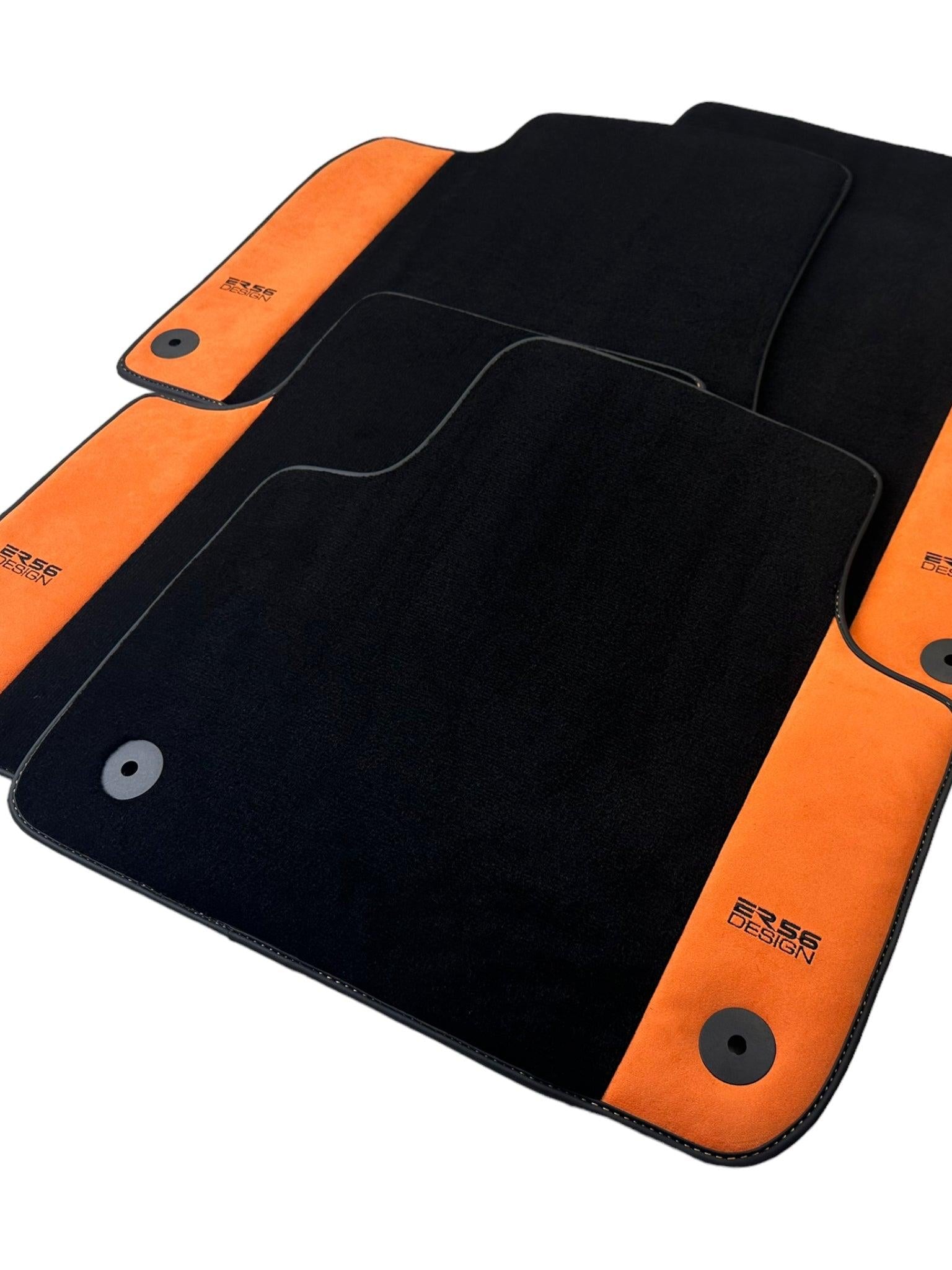 Black Floor Mats for Audi Q7 4L (2006-2015) Orange Alcantara | ER56 Design
