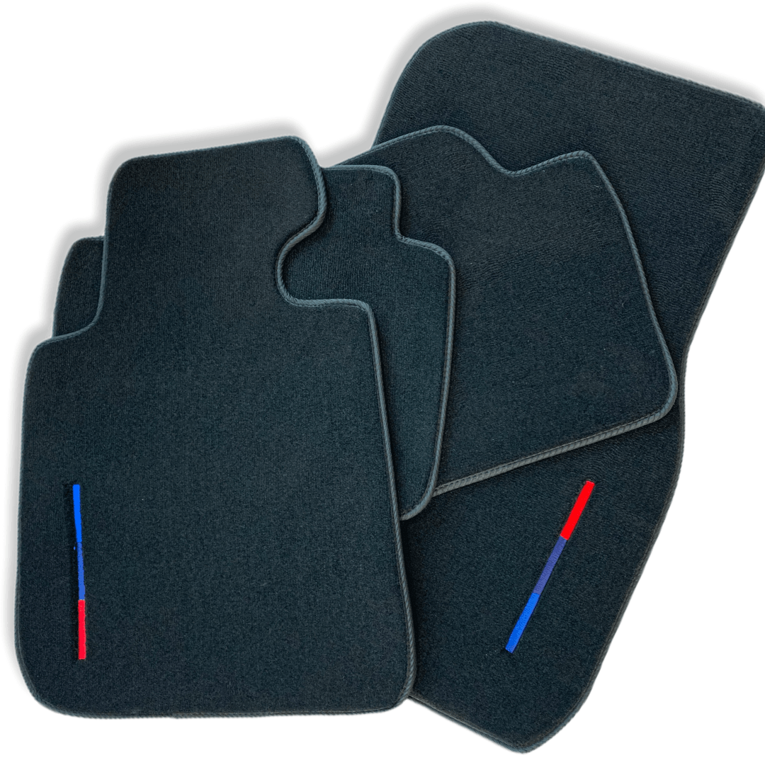 Black Floor Mats For BMW 5 Series G30 With 3 Color Stripes Tailored Set Perfect Fit - AutoWin