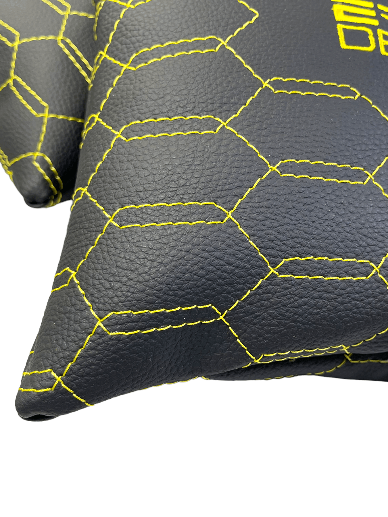 Black Leather Pillows ER56 Design Set of 2 Yellow Sewing - AutoWin